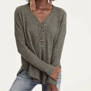 American Eagle Soft & Sexy Plush Waffle Henley Long Sleeve Shirt